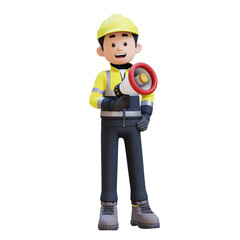 3D Construction Worker Character Holding Megaphone