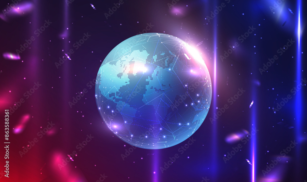 Poster global network connection and world map point. planet earth. global business. abstract digital world