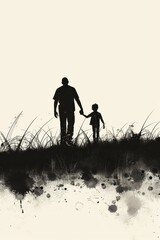 Parent and child silhouette walking away