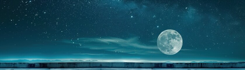 Naklejka premium Peaceful night sky featuring a bright moon