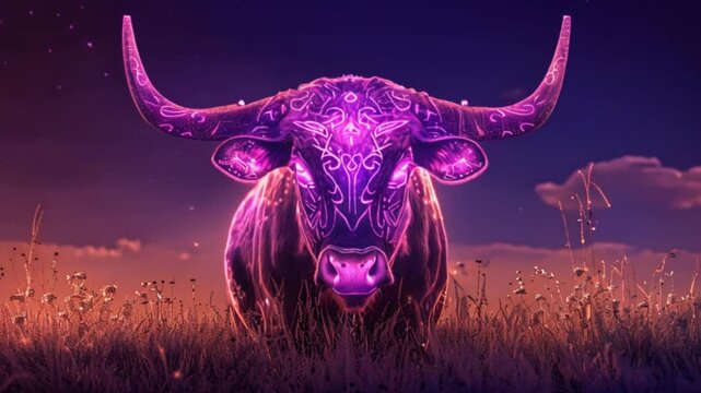 taurus bull purple abstract astrology and zodiac sign Generative AI