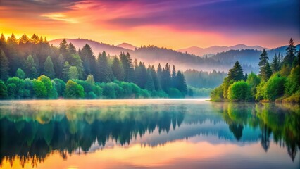 Fototapeta premium Aesthetic gradient photography showcasing a seamless transition of colors in a natural landscape setting, gradient