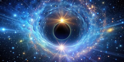 A breathtaking visualization of a wormhole amidst a dazzling star cluster, space, wormhole, cosmic, wonder, astronomy