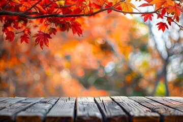 Autumn leaves on a wooden table.