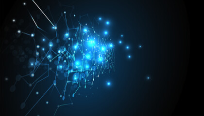 Fototapeta premium Abstract futuristic - Molecule technology with polygonal shapes on a dark blue background.