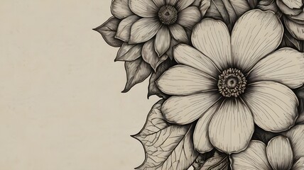 Fototapeta premium Engraving hand drawn flower, Peony flower and leaves drawing. Vector hand drawn engraved ink illustration.