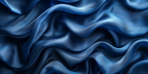 Fototapeta premium navy blue elegant abstract background silk satin fabric nice folds beautiful dark blue background wavy lines copy space 