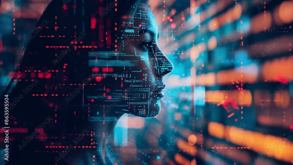 Wall mural data technology portrait. some elements are created using images