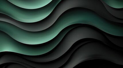 A green and black abstract painting with a wave pattern