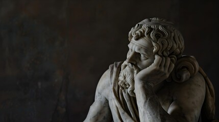 Fototapeta premium greek statue of a stoic with a sad expression on dark background