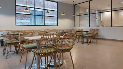 Interior of an empty modern urban restaurant no people