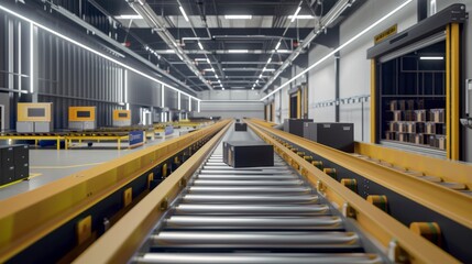 Obraz premium Pioneering Automation CuttingEdge Conveyor System in Action Precision Sorting Advanced Sensors and Digital Command Center
