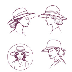 A set of conceptual illustrations of a stylish woman wearing a hat