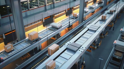 Efficient Automation Aerial View of CuttingEdge Freight Distribution Center with SelfGuided Carts in Action