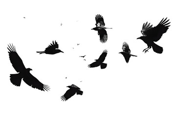 Obraz premium flock of flying crows , png file of isolated cutout object on transparent background.::