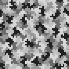 Grey digital camouflage pixel pattern vector illustration, ideal for military, tactical, and outdoor design projects. High resolution, seamless, and fully editable for various creative applications
