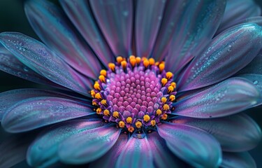 Close Up of a Blue and Purple Flower With Yellow Center