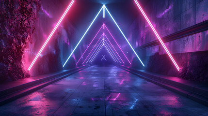 Neon Lights Background Purple Blue Vibrant Lasers Stage Show Underground Garage Hall Tunnel Corridor Cement Concrete Grunge Reflections Dark Empty