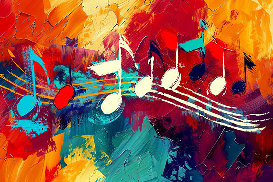 Colorful background with musical notes, abstract music and art