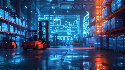 Efficient Automation Dynamic Warehouse Operations with HighTech Forklifts and Data Displays