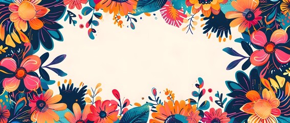 Vibrant Hispanic Heritage Month Floral Frame with Blank Space for Festive Background