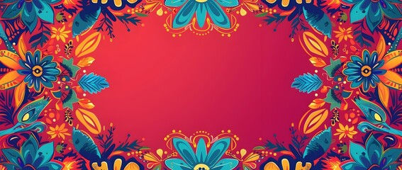 Vibrant Oaxacan Inspired Ornamental Border Design for Hispanic Heritage Month Background