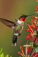 Fototapeta premium Hummingbird visiting flowers, nature and wildlife