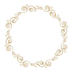 Elegant vector golden floral frame with swirling pattern, ideal for invitations, cards, or decorative projects.