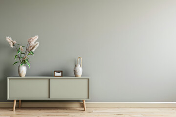 Modern interiors in neutral color with minimal furniture decor, copy space and natural lighting. Residential contemporary space for Real Estate advertising.