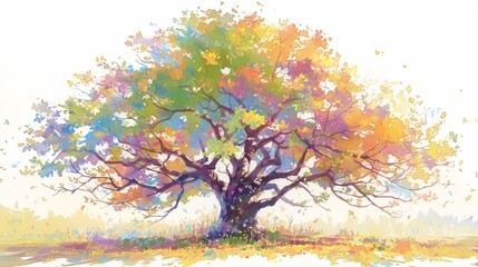 一本のカラフルな木、水彩画9