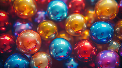 Shiny colored balls abstract background, 3d gold metallic glossy spheres wallpaper.