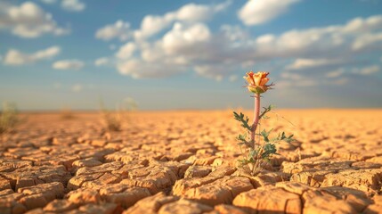 Desert Flower. Concept of Ecology and Lifeless Environment in a Desert Landscape