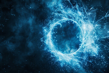 Obraz premium Light blue particle fireworks in circle shape,Dark blue background..