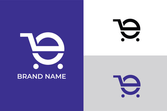 letter E shopping cart ecommerce logo, letter E shopping cart logo letter, store logo, cart logo, shopping bag logo, Shopping trolley logo design, 