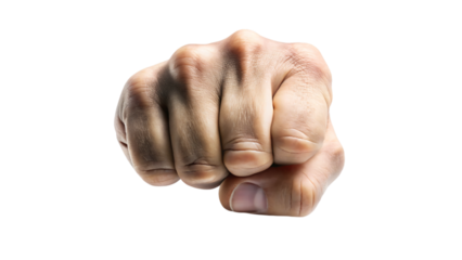 A clenched fist, a symbol of strength and determination raised in the air