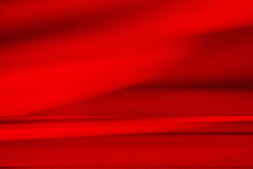 Wall interior background, studio and backdrops show products. with leaf shadow from window color red and white. background for text insertion and presentation of product	