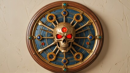 Naklejka premium Skull Clock with Red Eyes and Jewels.