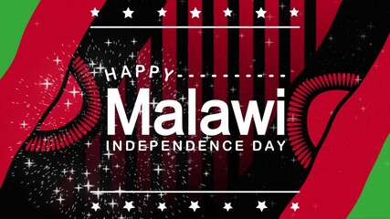 Happy Malawi Independence Day Text Animation with waving flag background. Celebrate Happy Malawi Independence Day on 1th of July. Great for celebrating Happy Malawi Independence Day.