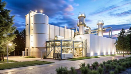 Obraz premium Dawn Illumination at a Modern White Hydrogen Production Plant
