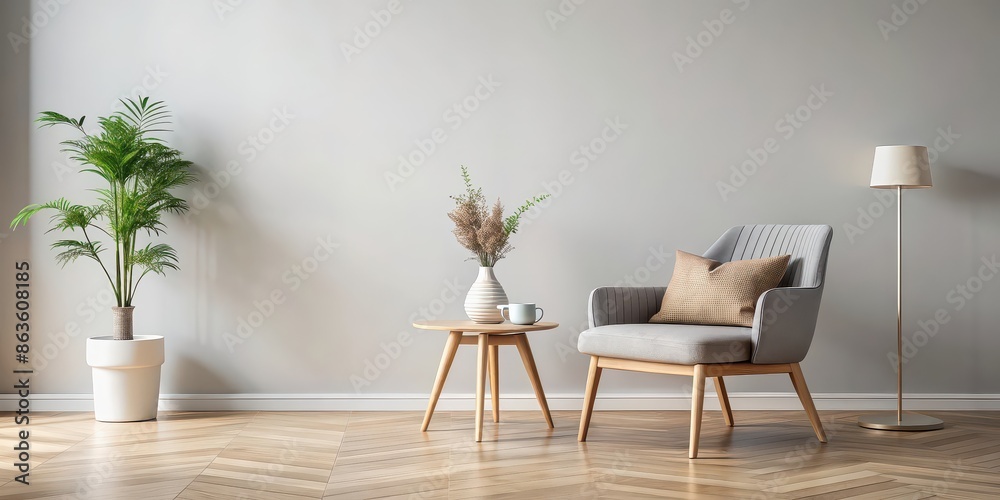 Canvas Prints Modern scandinavian style interior with chair and trendy vase, showcasing home staging and minimalism, scandinavian