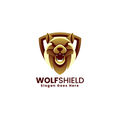 Vector Logo Illustration Wolf Shield Gradient Colorful Style