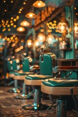 Barbershop interior in a city, with blurred background.