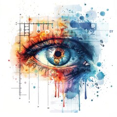 Abstract Artistic Eye with Colorful Watercolor Splashes and Geometric Elements