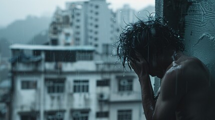 Plakat Captivating documentary photograph capturing a moment of raw human emotion, set against an urban backdrop with natural lighting, showcasing the resilience and beauty of everyday life