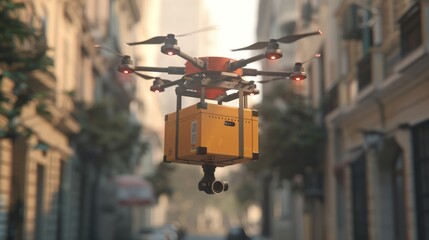 3D cargo drone, flying drone with cargo attached, air cargo transportation