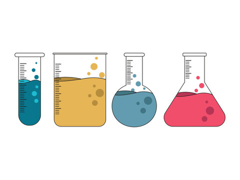Chemical flask vector illustration. Test tube with different colour liquid illustration.