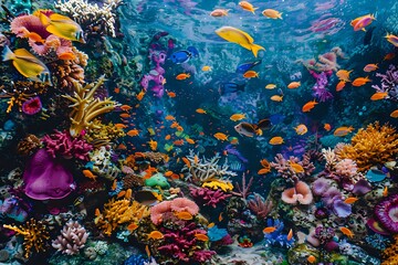 Fototapeta premium Vibrant Coral Reef Ecosystem. Colorful Fish and Marine Life in Underwater Paradise