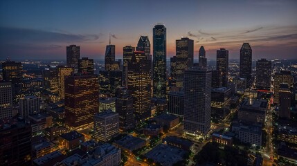 Obraz premium Aerial Nighttime View of Illuminated Skyscrapers