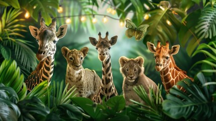 Safari Birthday Wallpaper with Jungle Animals, Area for Custom Graphics 