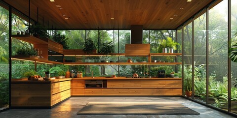Modern Kitchen With Wooden Finishes and a View